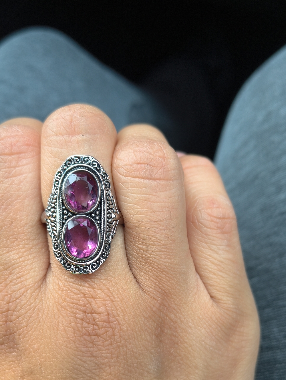 Sterling Silver Double Oval Amethyst Ring - Purple Elegance